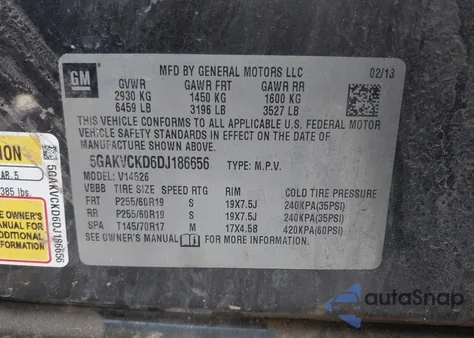 2013 Buick Enclave Leather из США, поврежденный, VIN 5GAKVCKD6DJ186656